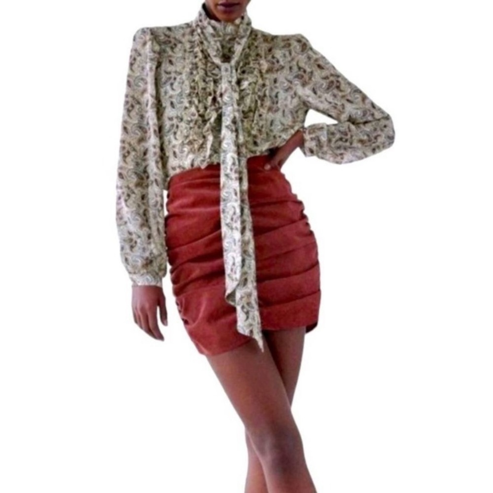 Zara Mini Skirt Brown Rose Pink Medium Draped Mini Skirt Corduroy